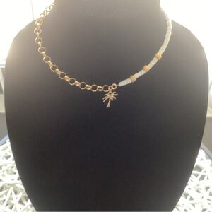 Gold and White Palm Tree Charm Necklace